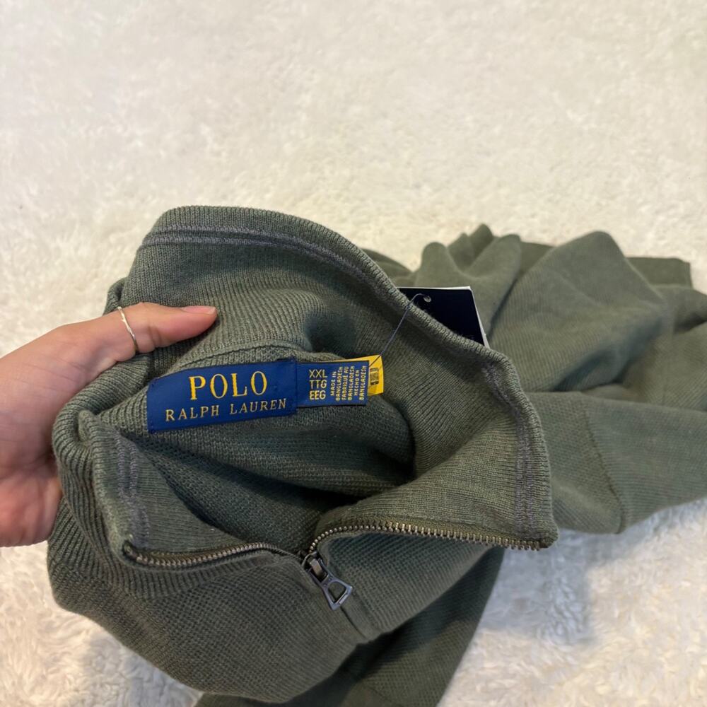 Polo Ralph Lauren Mens Green Quarter Zip Preppy Classic XXL Cotton Country Club - Picture 6 of 8